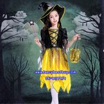 ชุดฮาโลวีนเด็ก ชุดแม่มดสีเหลือง สำหรับงานแฟนซี วันฮาโลวีน **รวมหมวก+ไม้ดาว+กระเป๋า** มีขนาด 110, 120, 130, 140, 150, 160