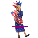 ชุดประจำชาติอเมริกา ชุด Indepence Day ขนาด L 125-135, XL 135-145 ชุดกระโปรงยาว+หมวก+สายคาดสีแดง (ไม่รวมธงชาติ)