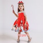 ชุดคริสมาสเด็ก ชุดเดรสพิมพ์ลาย คริสต์มาส สำหรับวันคริสมาสไม่รวมที่ประดับศรีษะ Size 110(95-105cm), 120(105-115cm)