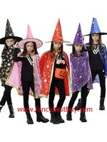 ผ้าคลุมพ่อมดแม่มด+หมวก ยาว 70 ซม. สำหรับแต่งเป็น ชุดแฟนซีเด็ก แบบชุดพ่อมดและแม่มด ในวันฮาโลวีน **เลือกสี**