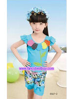 ชุดว่ายน้ำเด็กหญิง แบบ 2 ชิ้น เสื้อ+กางเกง สีฟ้า มีขนาด XL, XXL