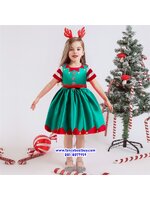 ชุดคริสมาสเด็ก ชุดเดรสพิมพ์ลาย คริสต์มาส สำหรับวันคริสมาส ไม่รวมที่ประดับศรีษะ Size 110(95-105cm), 120(105-115cm), 140(125-135cm)