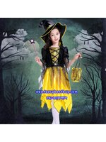 ชุดฮาโลวีนเด็ก ชุดแม่มดสีเหลือง สำหรับงานแฟนซี วันฮาโลวีน **รวมหมวก+ไม้ดาว+กระเป๋า** มีขนาด 110, 120, 130, 140, 150, 160
