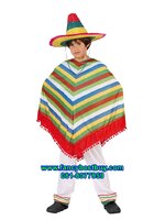ชุดแฟนซีเด็ก ชุดประจำชาติเม็กซิโก Mexico ขนาด S 100-120/ M120-130/ L130-145/ XL 145-160 (ผ้าคลุม+หมวก+กางเกง)