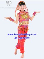 ชุดเประจำชาติอินเดียเด็กหญิง ชุดแฟนซีนานาชาติของอินเดีย สีแดง อุปกรณ์ครบตามรูป ขนาด 120, 150