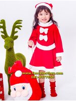 ชุดคริสมาสเด็ก แบบกระโปรง Christmas Costume สำหรับ เทศกาลวันคริสมาส มีขนาด 80 (รุ่นนี้ผ้ากำมะยี สีขาวผ้าสำลี)