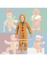 จิงเจอร์เบรดแมน ชุดบอดี้สูทคอสเพลย์ ชุดขนมปังขิง ชุดคริสมาส Ginger Bread Costume ขนาด XS 100-110, S110-120, M 120-130, L130-140