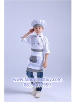 ชุดพ่อครัว ชุดแม่ครัว ชุดเชฟ ชุดChef แขนยาวสีขาว ใช้งานได้จริง ใช้ได้ทั้งเด็กชายและเด็กหญิง (เสื้อสีขาว+หมวก+ผ้ากันเปื้อน ) มีขนาดสำหรับ 90-160 ซม.