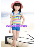 ชุดว่ายน้ำเด็กหญิง แบบ 2 ชิ้น เสื้อ+กางเกง สีฟ้า มีขนาด L, XL