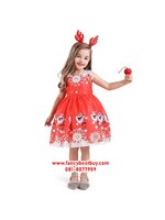 ชุดคริสมาสเด็ก ชุดเดรสพิมพ์ลาย คริสต์มาส สำหรับวันคริสมาสไม่รวมที่ประดับศรีษะ Size 110(95-105cm)