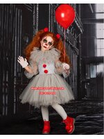 ชุดเพนนี่ไวซ์ ชุดฮาโลวีนเด็กหญิง ชุดตัวตลกเพนนี่ไวซ์ Pennywise สำหรับวันฮาโลวีน size M 100-110, L 110-120, XL 120-140, XXL 140-160
