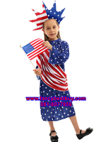 ชุดประจำชาติอเมริกา ชุด Indepence Day ขนาด L 125-135, XL 135-145 ชุดกระโปรงยาว+หมวก+สายคาดสีแดง (ไม่รวมธงชาติ)