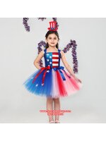 ชุดประจำชาติอเมริกา ผ้าซีฟอง พร้อมที่ประดับผม ขนาด L 110-120, XL 120-140