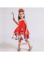 ชุดคริสมาสเด็ก ชุดเดรสพิมพ์ลาย คริสต์มาส สำหรับวันคริสมาสไม่รวมที่ประดับศรีษะ Size 110(95-105cm), 120(105-115cm)