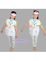 ชุดแฟนซีอาชีพ ชุดแฟนซพยาบาล ชุดพยาบาล Nurse สีขาว แบบผ้าพิมพ์ลาย (เสื้อสีขาว+หมวก ) ขนาดฟรีไซด์ สำหรับเด็ก 90-125 ซม. อายุ 3-7 ขวบ สำเนา
