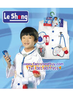 ชุดแฟนซีคุณหมอ สีขาว ใช้ได้ทั้งเด็กชายและเด็กหญิง (เสื้อกาวสีขาว+อุปกรณ์ทั้งหมด) ขนาดฟรีไซด์สำหรับเด็ก 90-125 ซม. อายุ 3-7 ขวบ