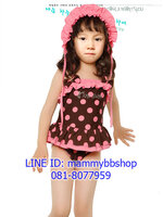 ชุดว่ายน้ำเด็กหญิง แบบ 2 ชิ้น สีชมพูลายจุด มีขนาด L, XL