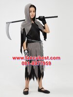 ชุดฮาโลวีน ชุดผี ชุดยมทูต ชุดแฟนซีเด็ก สำหรับวันฮาโลวีน Skeleton (ไม่รวมโซ่) มีขนาด 130, 140 (ชุด+หน้ากาก *ไม้เคียวซื้อเพิ่มได้*)