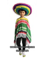 ชุดแฟนซีเด็ก ชุดประจำชาติเม็กซิโก Mexico ขนาดฟรีไซด์ สำหรับ 110-140 ซม. มี 2 สี *สีฟ้า และ สีเขียว* (ผ้าคลุม+หมวก) **ผ้าคลุมตอนใส่จากไหล่ถึงปลาย 70 ซม /หมวก กว้าง 53/รอบศรีษะ60/สูง 20 ซม