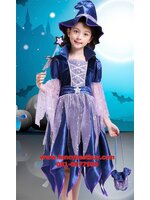 ชุดฮาโลวีนเด็ก ชุดแม่มดสีน้ำเงิน สำหรับงานแฟนซี วันฮาโลวีน **รวมหมวก+ไม้ดาว+กระเป๋า** มีขนาด 130, 140