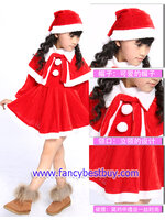 ชุดคริสมาสเด็กหญิง Christmas Costume สำหรับ เทศกาลวันคริสมาส มีขนาด 120 (ผ้ากำมะยี ขนสีขาวฟูๆ)