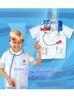 ชุดแฟนซีคุณหมอแขนสั้น สีขาว ใช้ได้ทั้งเด็กชายและเด็กหญิง (เสื้อผ้าร่มสีขาว+อุปกรณ์ 5 ชิ้น) ขนาดฟรีไซด์สำหรับเด็ก 90-125 ซม. อายุ 3-7 ขวบ
