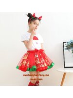 ชุดคริสมาสเด็ก กระโปรงคริสมาส สีแดง และ สีเขียว + ที่ประดับหัว (ไม่รวมเสื้อ) สำหรับ Christmas Costume สำหรับ เทศกาลวันคริสมาส