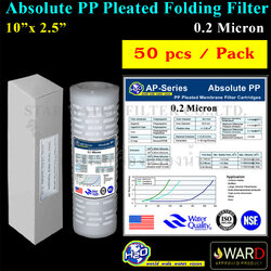 ไส้กรองน้ำ Absolute PP Pleated 10 นิ้ว x 2.5 นิ้ว 0.2 Micron (Sediment) H2O ยกลัง 50 pcs.