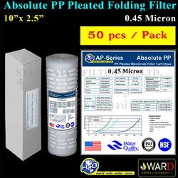 ไส้กรองน้ำ Absolute PP Pleated 10 นิ้ว x 2.5 นิ้ว 0.45 Micron (Sediment) H2O ยกลัง 50 pcs.