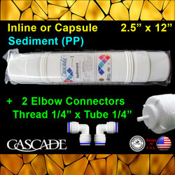 ไส้กรอง Sediment (PP) แคปซูล 12 นิ้ว x 2.5 นิ้ว (หัวเสียบแถมข้อต่อ) แบรนด์ Cascade