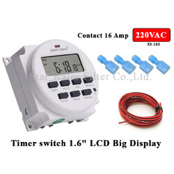 Timer switch 1.6" LCD 220VAC Contact 16 A TM618H-4 + สายไฟ +ขั้วต่อสาย