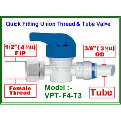 Ball valve plastic union Female thread 1/2" MIP & tube 3/8" OD