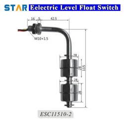 สวิทช์ควบคุมระดับน้ำ 2 Level Horizontal Stainless Float Switch (NC/NO) 4 Wire, ลึก 115 mm, เกลียว M10