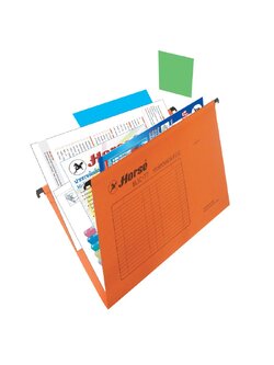 แฟ้มแขวน F/C ส้ม (แพ็ค 10 เล่ม) ตราม้า H-77 (ไม่มีแท่น)