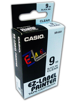 เทปพิมพ์อักษร Casio XR-12X1 - 9 mm. ตัวอักษรดำพื้นใส