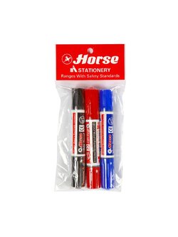 ปากกาไวท์บอร์ด 2 หัว คละสี ตราม้า ( เซ็ท 3 ด้าม )