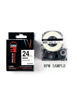 เทปพิมพ์อักษร 24มม. อักษรดำพื้นขาว RPM SS24KW (แบบเทียบเท่า)