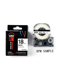 เทปพิมพ์อักษร 18มม. อักษรดำพื้นขาว RPM SS18KW (เทียบเท่า)