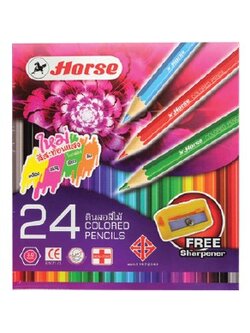ดินสอสีไม้ ตราม้า NO.2080/24 24 สี ( สีใหม่ สะท้อนแสง 4 สี ) กล่องกระดาษ