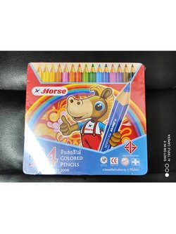 ดินสอสีกล่องเหล็ก สีไม้ 24 สี ตราม้า 2008