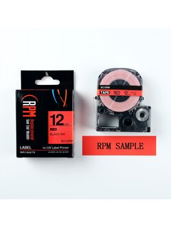 เทปพิมพ์อักษร 12 มม. อักษรดำพื้นแดง RPM SC12RW (แบบเทียบเท่า