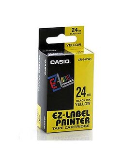 เทปพิมพ์อักษร Casio XR-24YW1 - 24 มม. ตัวอักษรดำพื้นสีเหลือง