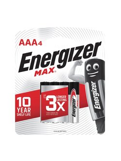ถ่านอัลคาไลน์ E92-PB4 (LR03) 1.5V AAA แพ็ค 4 ก้อน Energizer Max