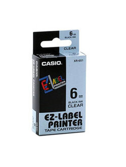 เทปพิมพ์อักษร Casio XR-6X1 - 6 มม. ตัวอักษรดำพื้นสีใส