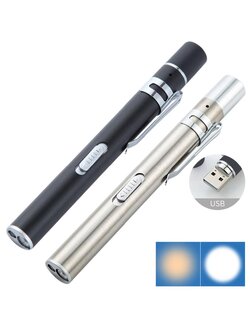 ไฟฉายสแตนเลส สำหรับพกพา มีไฟ 2 สี Medical Handy ( ราคา / 1 ด้าม) ชาร์สไฟ USB