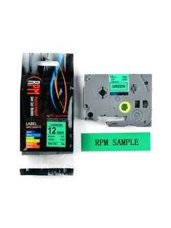 เทปพิมพ์อักษร 12 มม. อักษรดำพื้นเขียว RPM TZA-721