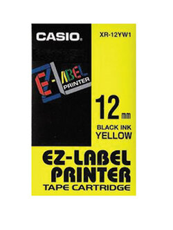 เทปพิมพ์อักษร Casio XRYW1 - 12 มม. ตัวอักษรดำพื้นสีเหลือง