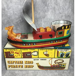60s Yonezawa Captain Kidd Pirate Ship Vintage Tin Toy