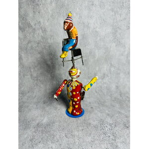 50s TPS Clown Juggler with Monkey Mechanical Tin Toy