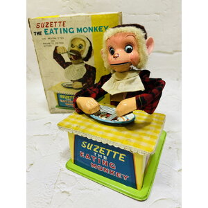 50s Linemar Suzette the Eating Monkey Battery Tin Toy